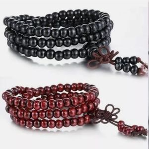 Yoga Meditation Sandalwood Mala Beads Rosary Wrap Bracelet Wooden Red Black